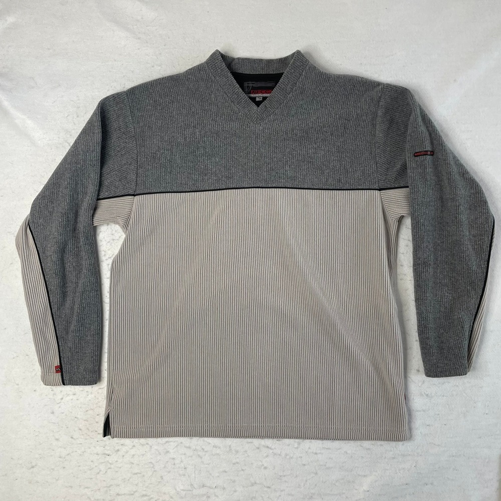 Mecca Pullover Sweater Mens Medium Gray Colorblock Ribbed‎ V-Neck Long Sleeve